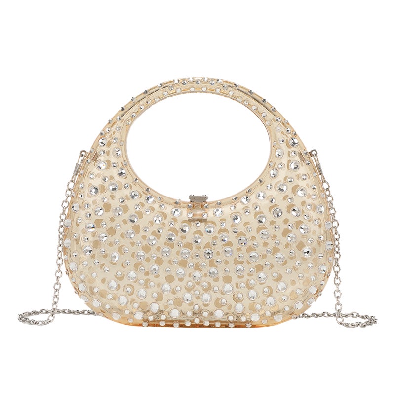 Women'S Ins Shiny Bling Diamond Evening Bag Transparent Acrylic Evening Bag Crescent Bag Clutch Bag - Image 2